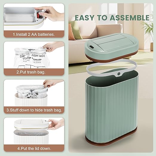 ELPHECO Bathroom Trash Can with Lid Butterfly, Motion Sensor Trash Can Bathroom Decor Automatic Garbage Can Wastebasket Bathroom Accessories, Kitchen, Living Room, Office, Sage Green