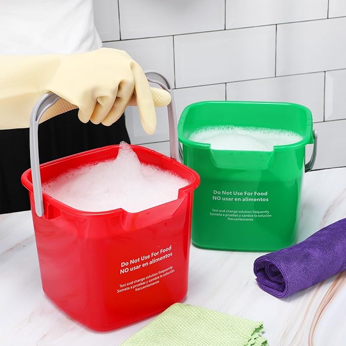 Yaomiao 4 Pcs Cleaning Bucket 3 Quart Small Sanitizing Square Bucket Detergent Pail with Measurements Spout and Handle for Home Commercial Use Restaurant Kitchen Office School (Red, Green)