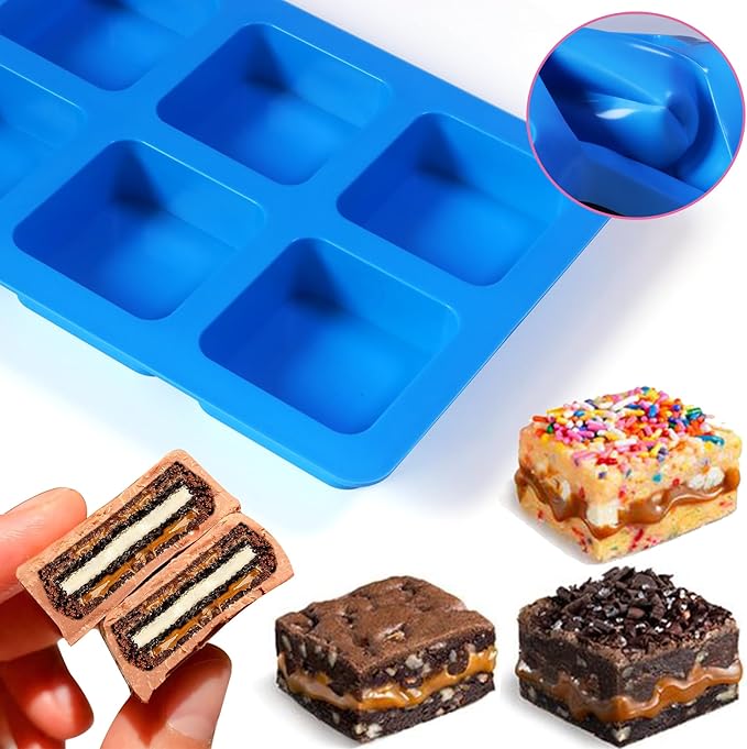 Sidosir 3Pcs Chocolate Covered Cookie S'mores Molds Silicone, 6-Cavity Square Caramel Silicone Molds for Fat Bombs, Chocolate Truffles Mold for Hard Candy, Ice Cube