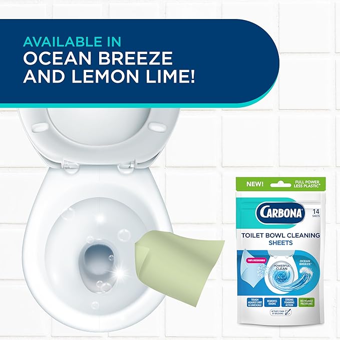 Carbona Toilet Bowl Sheets – Ocean Breeze Scent – Powerful Toilet Bowl Cleaner – 14 Sheets – Less Plastic Waste