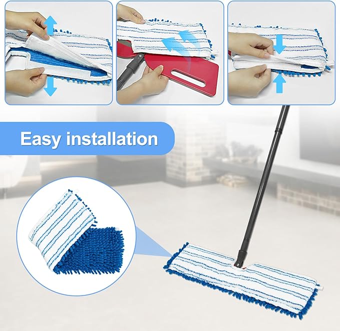3 Pack Mop Heads Replacements for Ocedar Dual-Action Microfiber Flip Mop, Double Sided Mop Replace Head Mop Refills with Microfiber & Chenille for Dry Wet Use, Reusable, Machine Washable