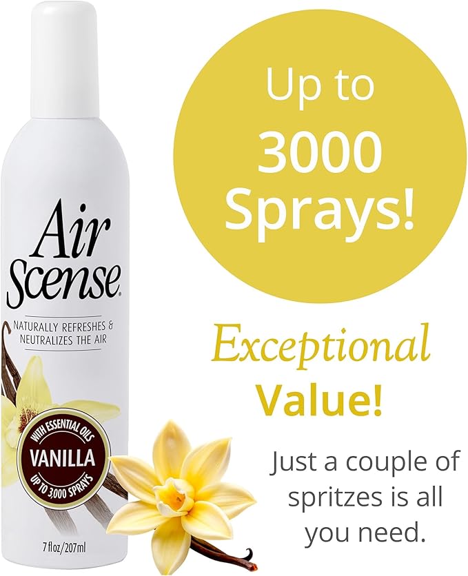 Air Scense Essential Oil Air Freshener - Vanilla Scent - Non-Aerosol - 7 fl oz | Refreshing, Long-Lasting Scent | Eco-Friendly | Exceptional Value Single Can