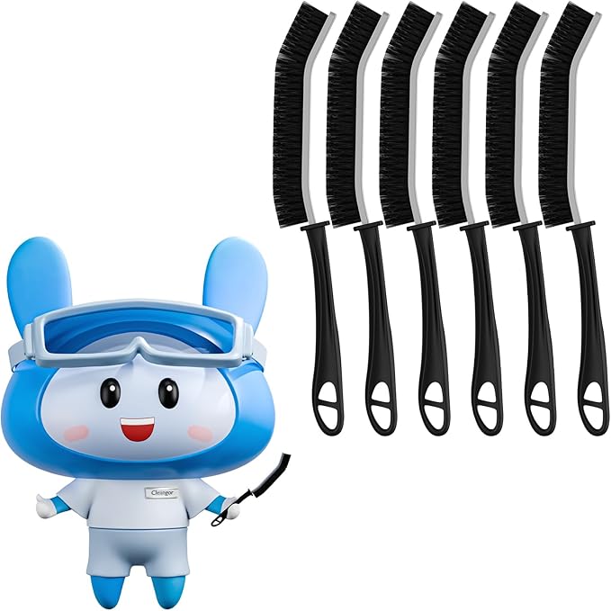 Crevice Cleaning Brushes, Scrub Brush for Hard to Reach Small Space, Home Essentials, Cleaning Supplies, Cleaning Tools for Household Use, Bathroom, Shower, Kitchen, Window, Toilet (6, Black)