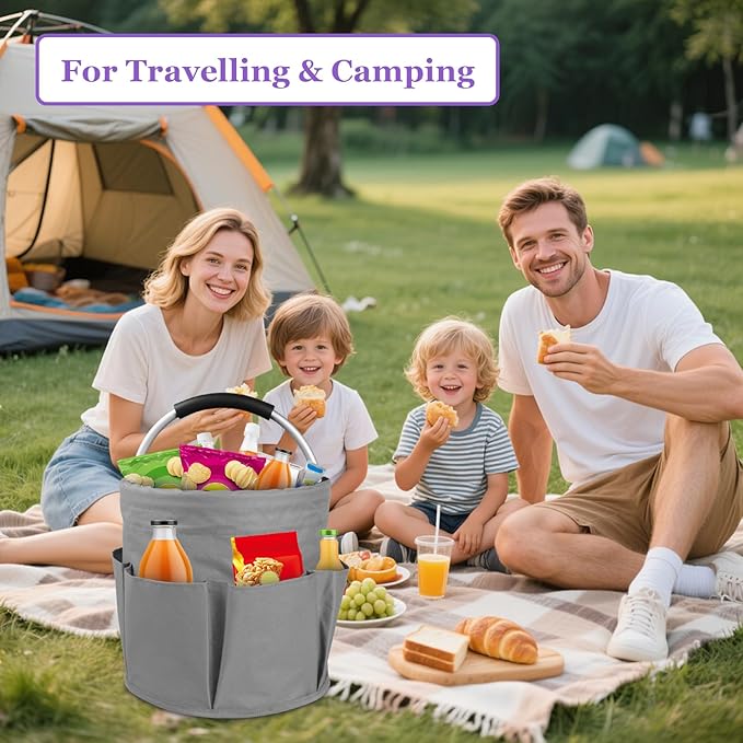 17L Cleaning Caddy for Cleaning Supplies, 2Pieces Portable Garden Tool Bag with 6 Pockets, Foldable Tool Bucket Organizer, Storage Basket for Bathroom, Garden, Dark Gray + Navy Blue