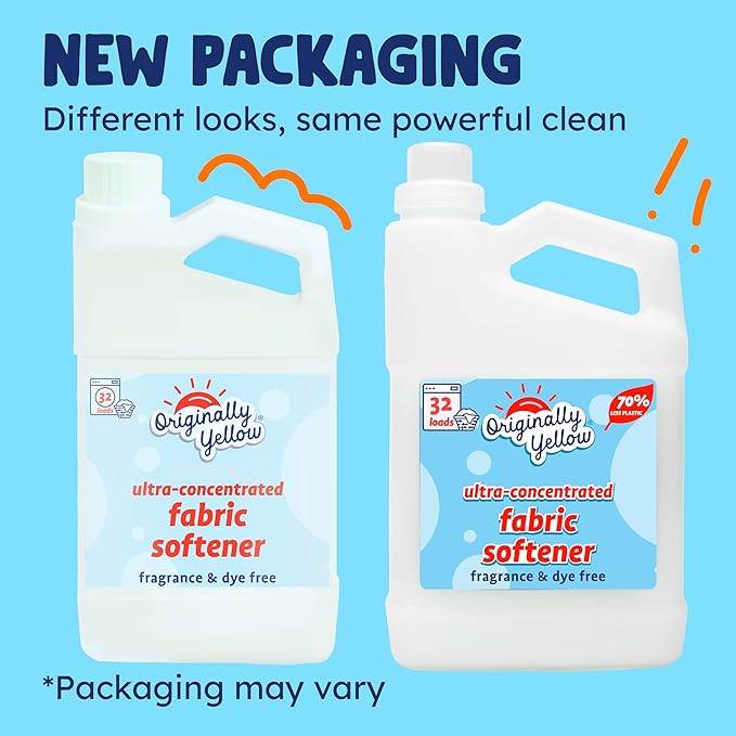 Originally Yellow Plant Based Fabric Softener | Fragrance & Dye-Free Laundry Softener Helps Remove Static & Wrinkles | High-Efficiency, Ultra-Concentrated Liquid Fabric Softener | 32 Oz