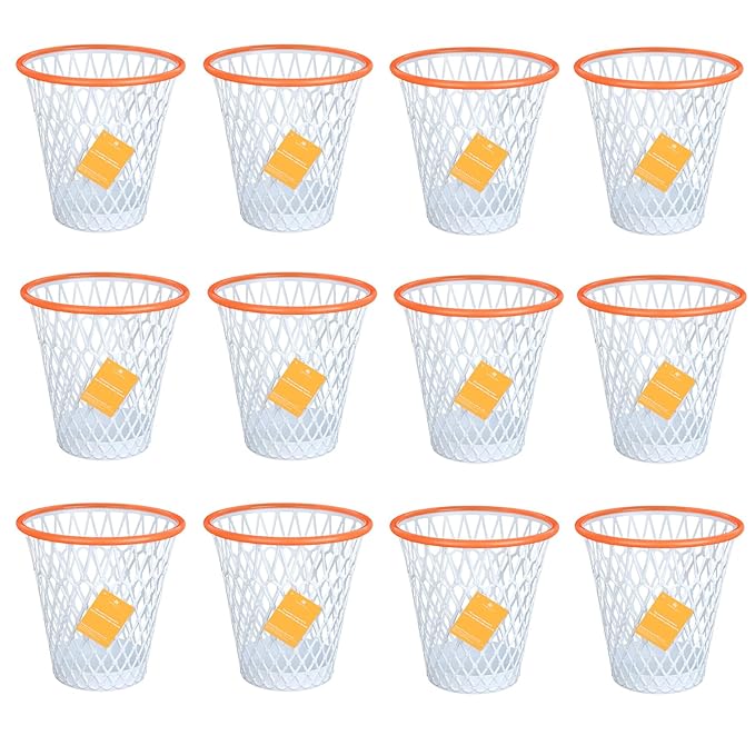 12PCS Basketball Wastebaskets, Basketball Trash Can for Basketball Party,4.5 Gallon Basketball Garbage Can with Removable Hoop, Basketball-themed gift, NBA fans Gift, Durable Sports Decor,Garbage Bin