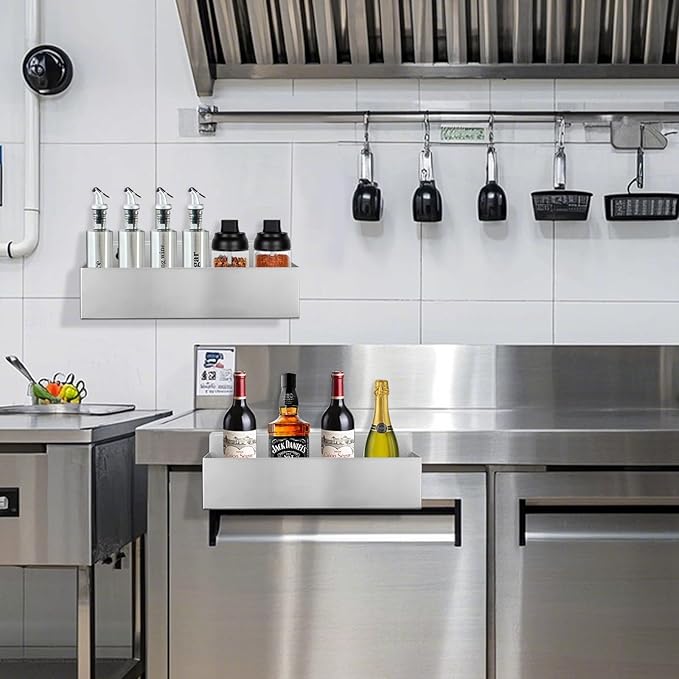 2 PCS 15 Inch Single Speed Rail Stainless Steel Liquor Bottle Holder Wall Mounted Spray Bottle Rack Drink Rail Shelf for Bars, Restaurants