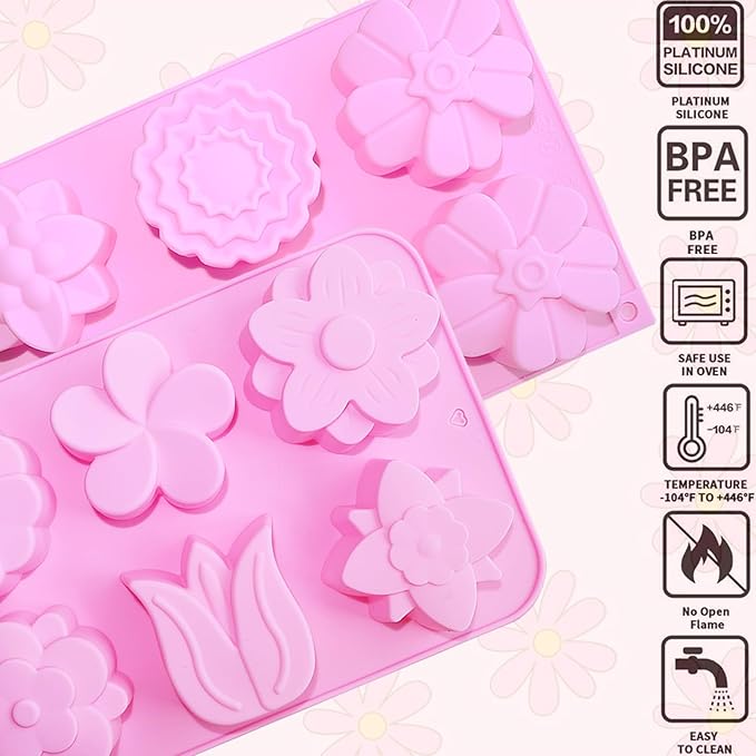3PCS Flower Soap Molds,Silicone Soap Molds,Silicone Molds for Soap Bath Bombs Shower Steamer Lotion Bars Handmade Cake Chocolate