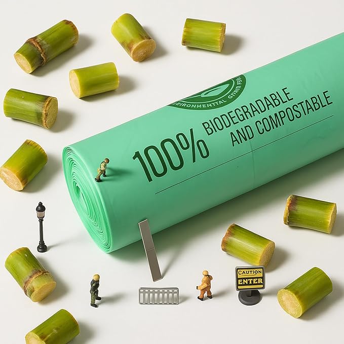 Trash Bags Compostable – 8 gallon 50 Pack, Handle-Tie, 0.67 Mil, Eco-Friendly, Tear-Resistant, Odor-Free, Durable for Small Kitchen & Office Use Durable & Convenient