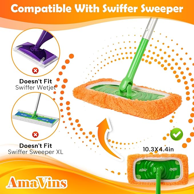 5 Pack Reusable 100% Cotton Mop Pads Compatible with Swiffer Sweeper, Wet and Dry Flat mop Cover, Washable Pads for Surface/Hardwood Floor Cleaning (Mop is Not Included)