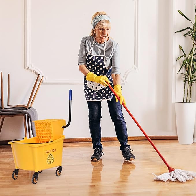 ARLIME Mop Bucket with Wringer On Wheels, 35 Quart Capacity Portable Wringer Trolley on Wheels, Side Press Floor Cleaning Wavebrake w/Handle, Mop Bucket for Home, Commercial, Restaurants