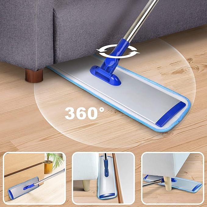 Professional Hardwood Floor Mop - 18" Microfiber Flat Mop with Washable Pad, Adjustable Stainless Steel Handle (35.5"-51") for Wet and Dry Mopping on Laminate, Tile & Vinyl Floors