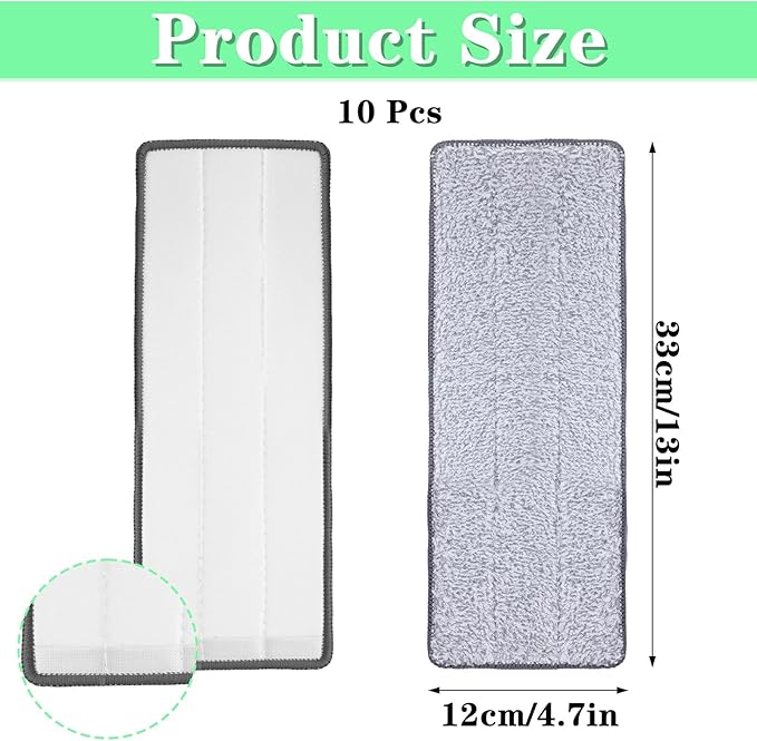 10 Pcs Flat Mop Pads, 13" X 4.7" Microfiber Mop Cleaning Pads, Microfiber Mop Pad/Refill/Head, Mop Pads Washable, Pads Replacement for Flat Mop or Mop Bucket Set