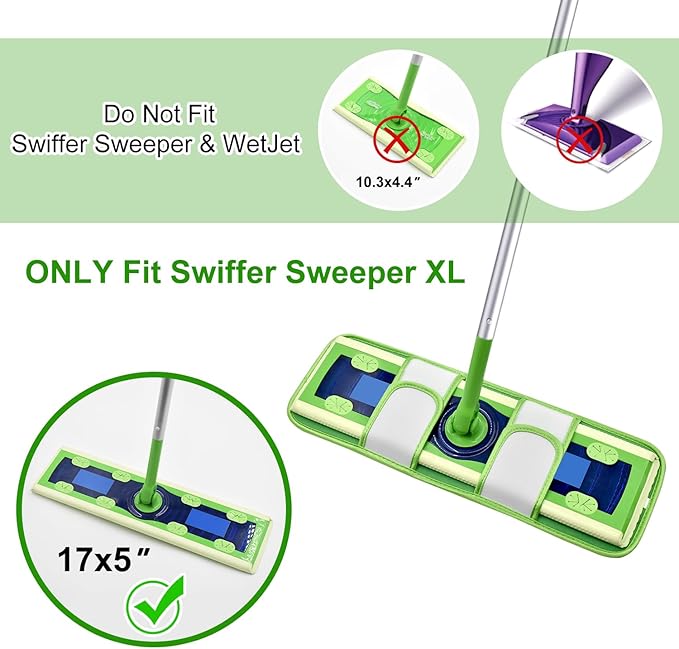 4 Pack Microfiber Mop Pads for Swiffer XL Mops Reusable Wet and Dry Mopping Cloths Compatible with Swiffer Sweeper XL,Washable XL Mop Refill Replacement for All Hardwood Dry & Wet Cleaning (Strip Pad)