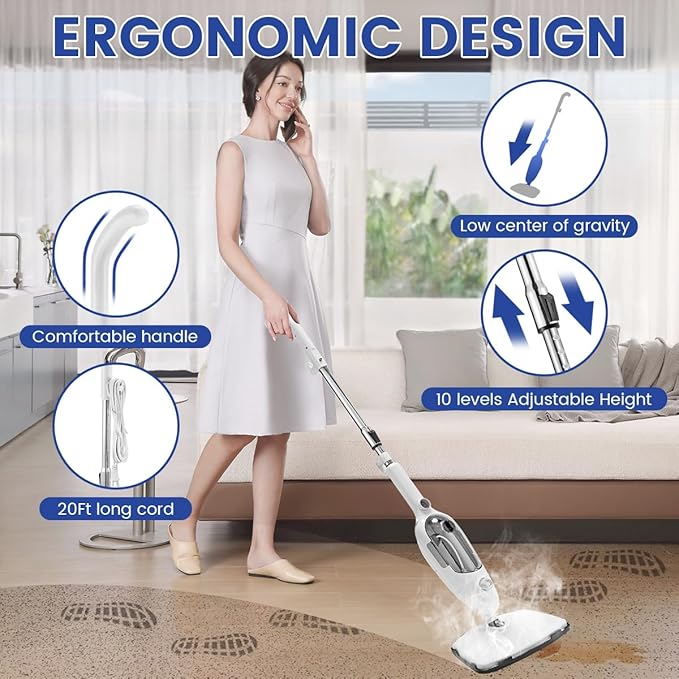 Steam Mops for Floor Cleaning, 10-in-1 Multipurpose Deep Steam Cleaner Mop for Home, Floor Steamers for Hardwood and Tile, Vinyl, Laminate, Carpet, Hard Floors with Attachments