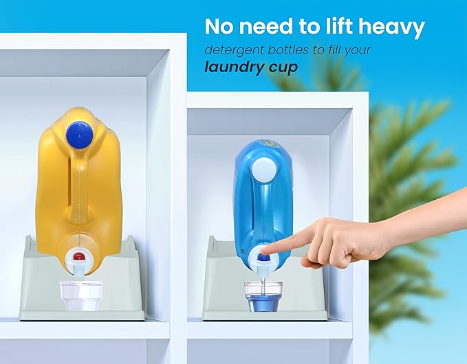 Skywin TidyFriend Laundry Detergent Holder Stand Organizer with Drip Tray, Laundry Soap Holder with Non-Slip Rubber Feet for Washing Space Organization, Angled Downward Slope for Easy Pouring (Blue)