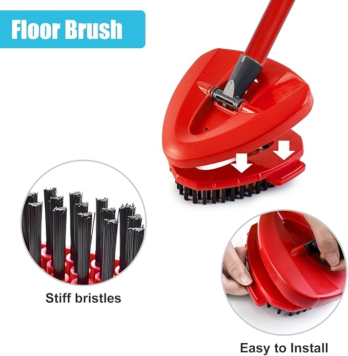 Spin Mop Replace Head, Base, Replacement Handle for OCedar EasyWring 1 Tank System 2 Microfiber Refills, 4-Section Sturdy Iron 30-58in Handle, Mop Head Base and Scrubber