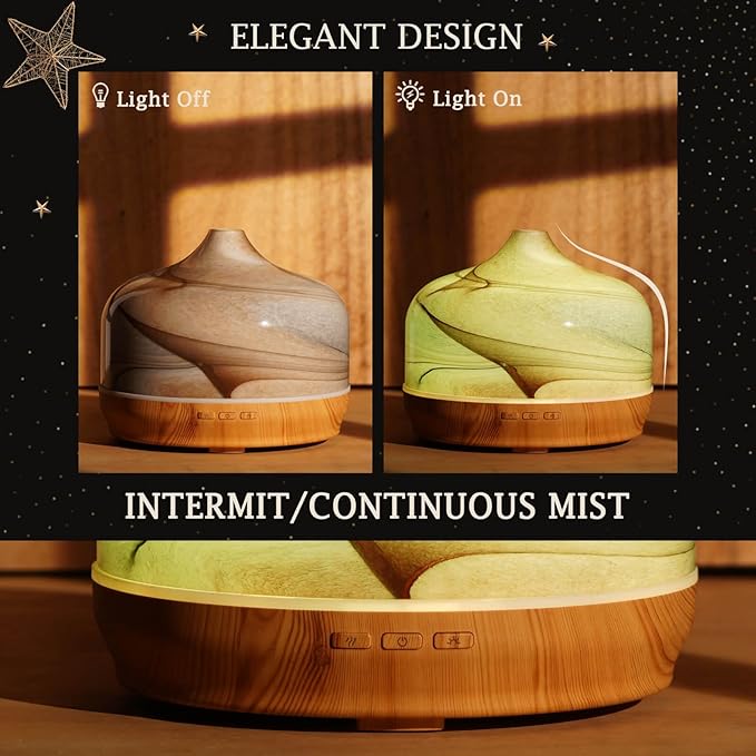 Porseme 500ml Glass Essential Oil Diffuser Aromatherapy Ultrasonic Cool Mist Humidifier 15-21 Running Hours Waterless Auto-Off Air Diffusers for Sleeping,Yoga,Office Working,Spa and Rest (Desert)