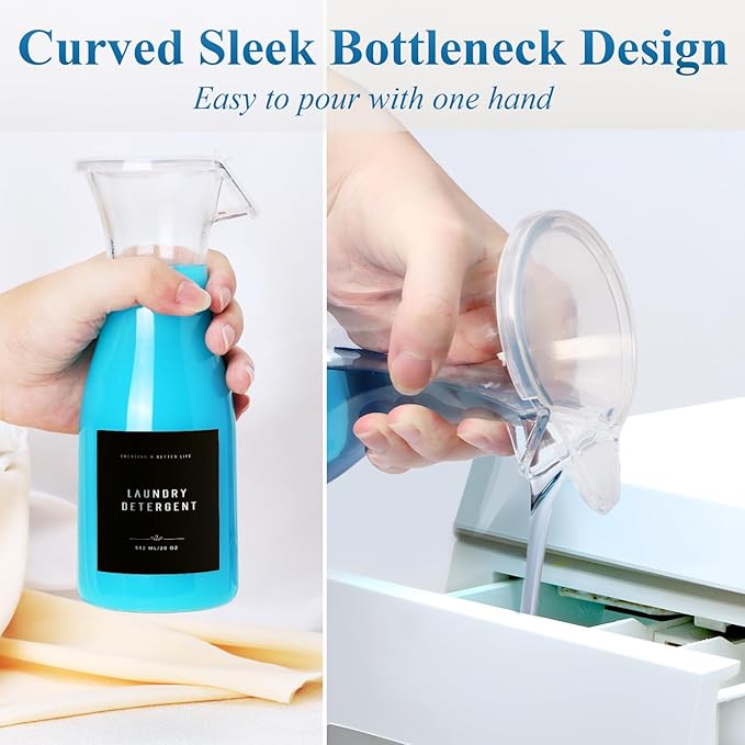 Laundry Detergent Dispenser Bottle 20oz with Waterproof Label for Laundry Detergent Soap Fabric Softener Bleach Scent Booster Beads, Sturdy PET Bottle for Laundry Room Decor 2 Pack black