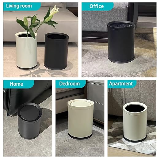 3.17 Gallon/12L Elegant Garbage Can,Double Layers Metal Trash Cans,Light Luxury Black Waste Basket, for Bathroom,Bedroom,Kitchen,Hotel,Office,Bank,Home,Cafe (Black 12L)