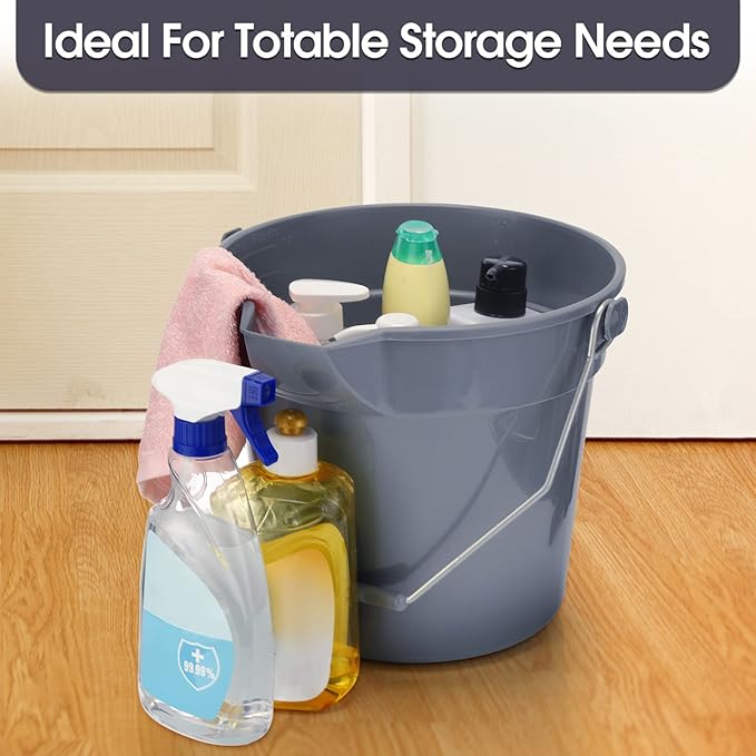 6 Pcs 2.5 Gallon Bucket for Cleaning Plastic Heavy Duty Clean Bucket with Handle and Spout Industrial Storage Container(Grey)