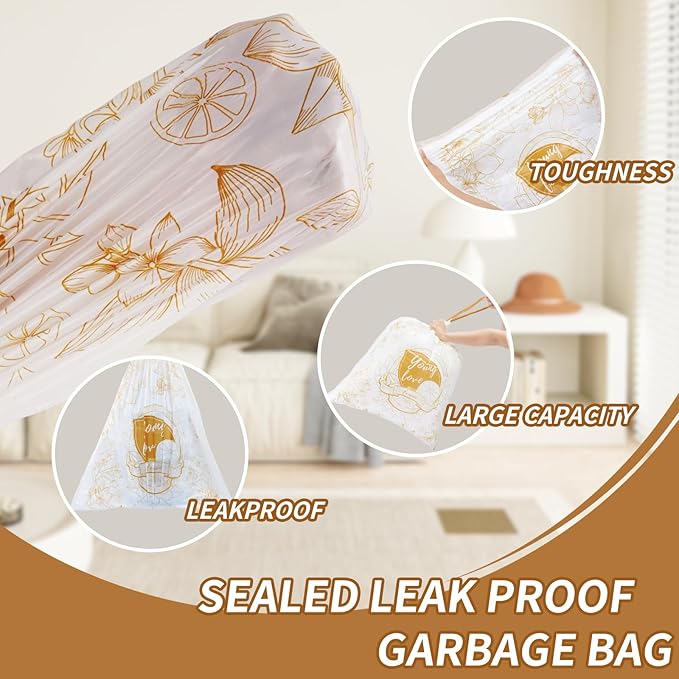 VOK 13 Gallon Trash Bags with Lemon Print & Drawstring, Tear-Resistant Tall Kitchen Garbage Bags, Heavy-Duty Kitchen Trash Bags for Home, 50 Counts