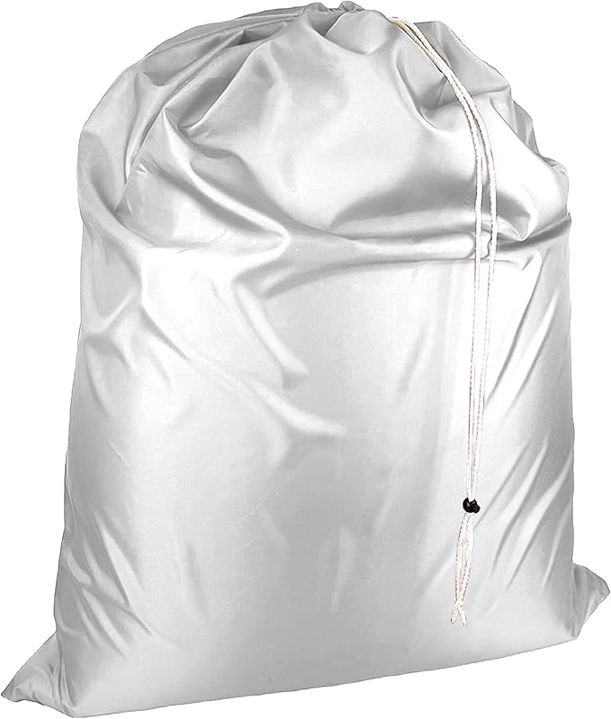 Laundry Bag with Locking Closure Drawstring – Extra Large Heavy Duty 100% Nylon, Large & Foldable Clothes Sack – Lightweight Dirty Laundry Organizer for Travel, Dorm, Gym – L 40" x H 50" (WHITE)