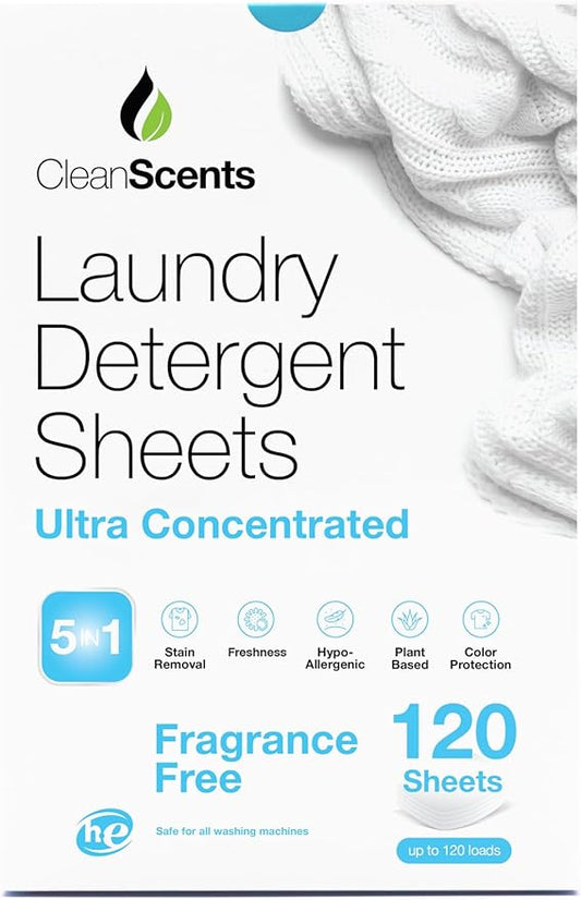 CleanScents Laundry Detergent Sheets (120 Sheets) (Fragrance Free)