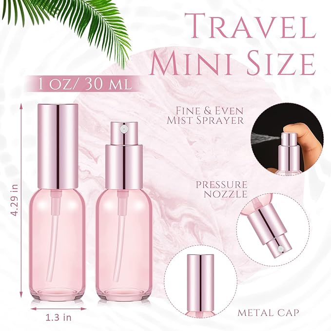 Tessco for you 20 Pcs 1 oz/30 ml Glass Spray Bottles Empty Perfume Atomizer Refillable Clear Decorative Empty Bottles with Fine Mist Sprayer Pump for Face Body Travel(Pink)