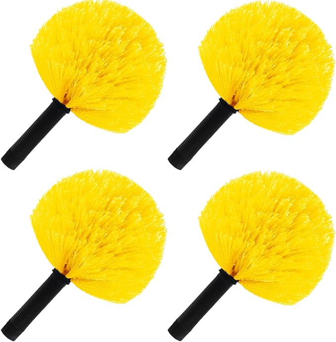 4 Pack Screw on Webster Cobweb Duster Head for Pole,Spider Web Remover Brush, Cobweb Duster Head Attachment,Fits Standard 3/4 inch Threaded Poles (4, Yellow)