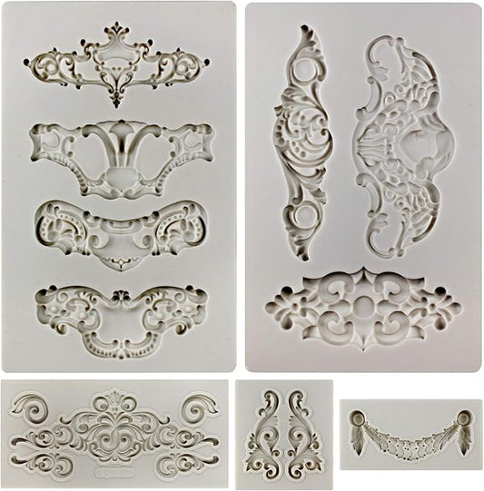 Crown Baroque Style Ornament Silicone Molds 5-count Art Decor Filigree Scrollworks