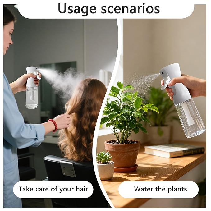 Spray Bottle for Hair Continuous Ultra Fine Mist 360° Multi Spray Bottle for Plants, Cleaning, Skin Care Leakproof & Durable 2 Pack