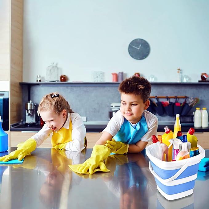 2 Pack Collapsible Buckets 5L 1.3Gallon Small Cleaning Bucket for Household Portable Plastic Bucket Outdoor Car Washing Tub Foldable Camping Beach Sand Water Pot Pail Space Saving Square Grey and Blue