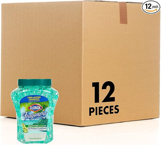 Clorox Fraganzia Crystal Beads Air Freshener in Island Orchid Scent - Long-Lasting Room Deodorizer - Odor Eliminator Gel Beads to Freshen Home, Car, or Office, 12 Fl Oz - 12 Pack