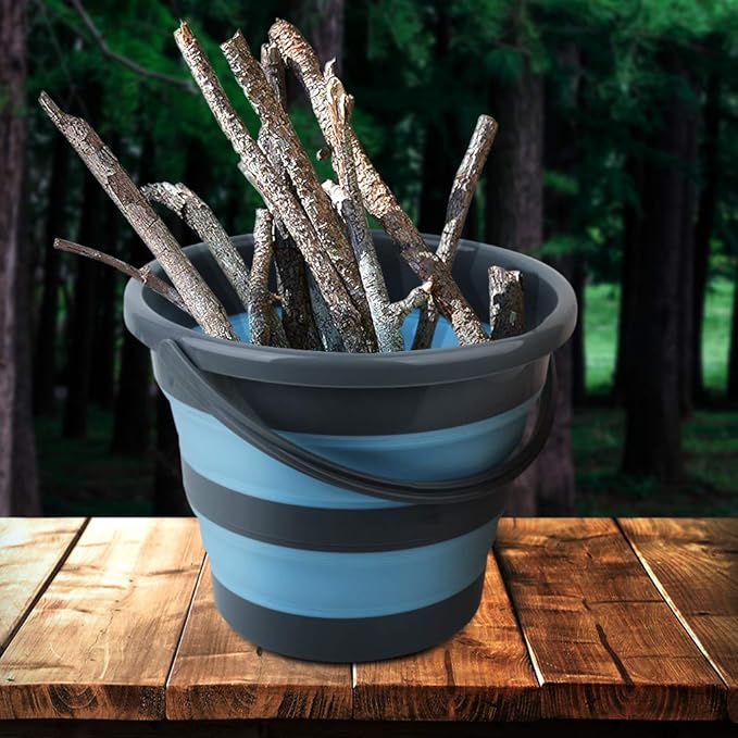 2 Pack Collapsible Plastic Bucket with 2.6 Gallon (10L) Each, Foldable Round Tub for House Cleaning, Space Saving Outdoor Waterpot for Garden or Camping, Portable Fishing Water Pail (Blue & Orange)