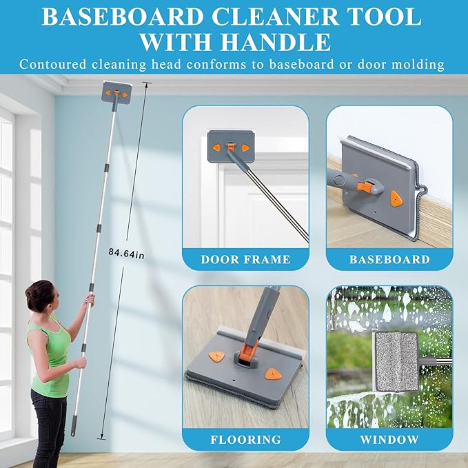 Microfiber Duster Kit 25pcs with 30 to 100 Inches Extension Pole and Baseboard Cleaner Tool, Washable and Bendable Feather Duster for Cleaning Ceiling Fans, High Ceilings, Cobwebs, Blinds,Grey