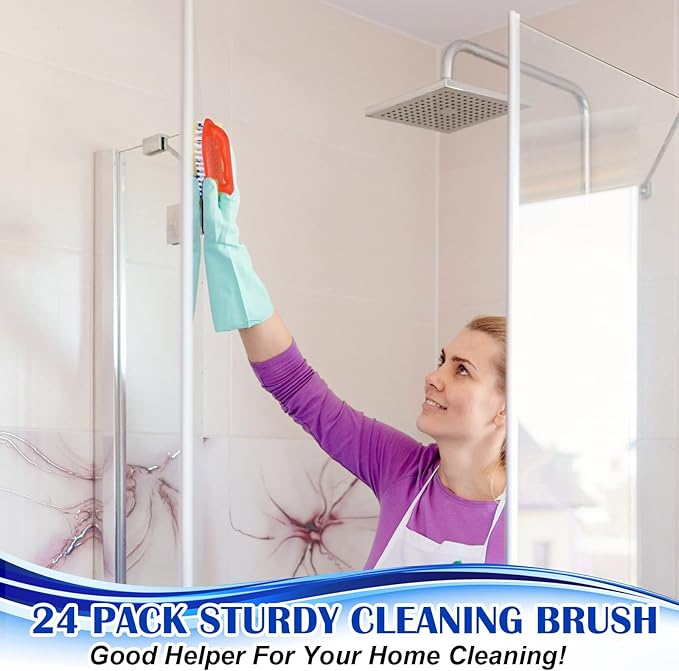 Eaasty 24 Pack Scrub Brushes for Cleaning Comfort Grip Stiff Bristles Cleaning Carpet Brush Supplies Household Tools for Laundry Kitchen Bathroom Tile Sink Dish Carpet