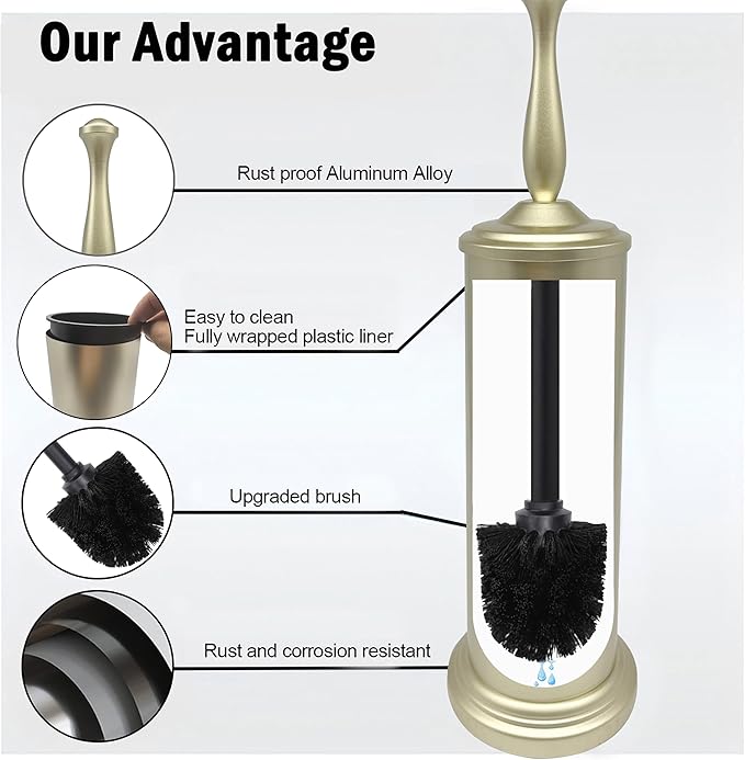 Satin Matte Gold Toilet Bowl Brush with Holder, Durable Bathroom Cleaning Tool, Modern Design for Easy Toilet Maintenance, Bathroom Cleaner Brush for Efficient Cleaning and Hygiene