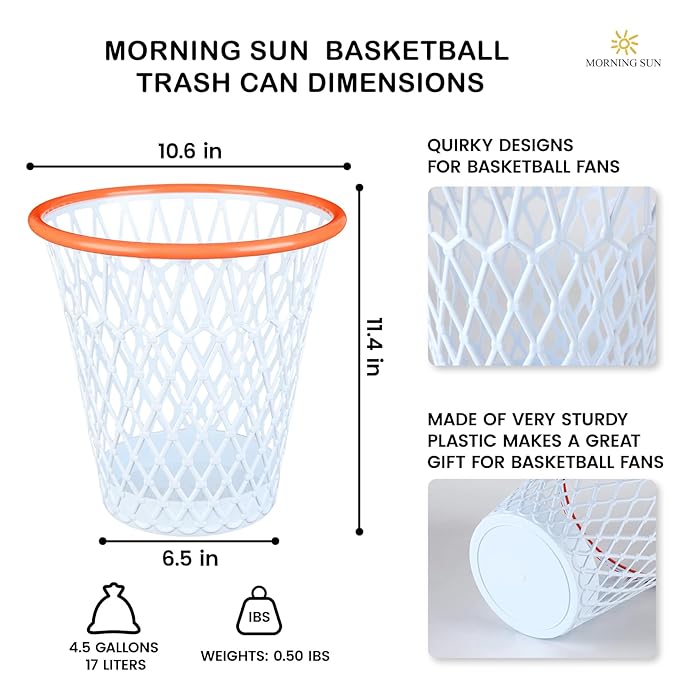 12PCS Basketball Wastebaskets, Basketball Trash Can for Basketball Party,4.5 Gallon Basketball Garbage Can with Removable Hoop, Basketball-themed gift, NBA fans Gift, Durable Sports Decor,Garbage Bin