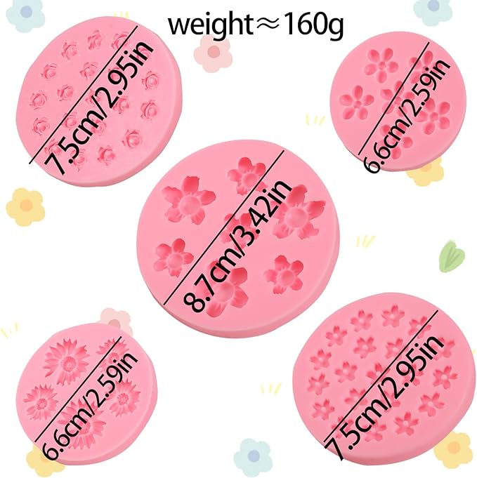 5 Pcs Flower Silicone Molds, Daisy Chocolate Fondant Mold, for Cupcake Toppers, Wedding Cake Decorations, Cookie Candy Dough Flower Paste Resin Ornaments Desktop Decoration Clay Modeling