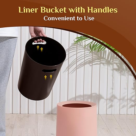 2 Pack Round Modern Trash Can Bedroom, 3Gal/12L Bathroom Trash Can Hidden Bag, Open Top Trash Bin Round Plastic, Minimalist Pink Garbage Can with Inner Bucket (with 2 Handles) for Kitchen Office