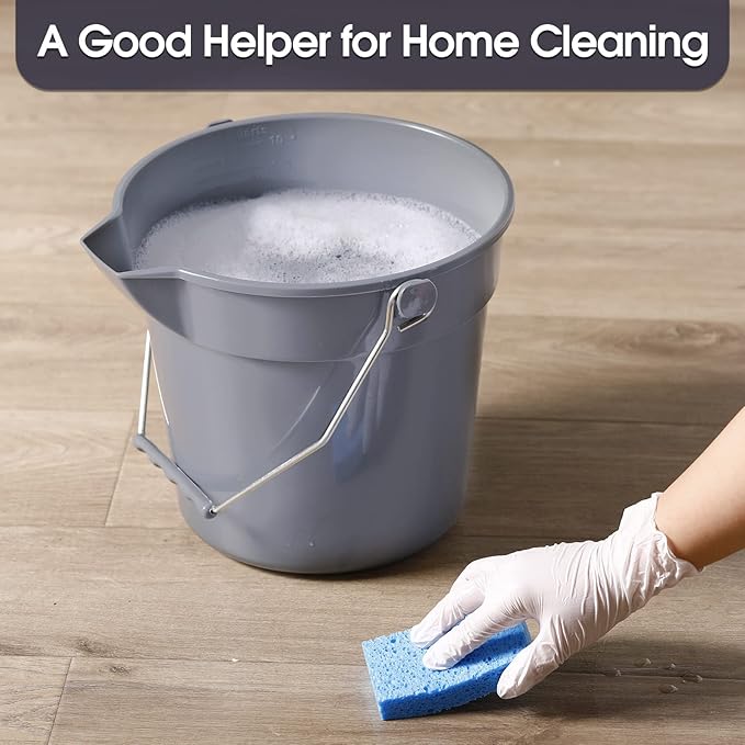 6 Pcs 2.5 Gallon Bucket for Cleaning Plastic Heavy Duty Clean Bucket with Handle and Spout Industrial Storage Container(Grey)