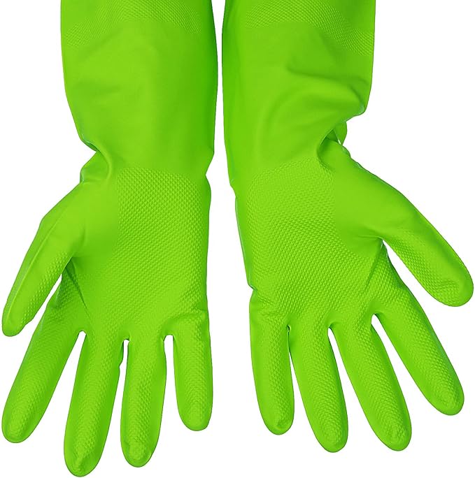 3 Pairs Rubber Cleaning Gloves Latex Free Dishwashing Gloves - 13" Reusable Nitrile Gloves Medium, Green+Pink+Orange