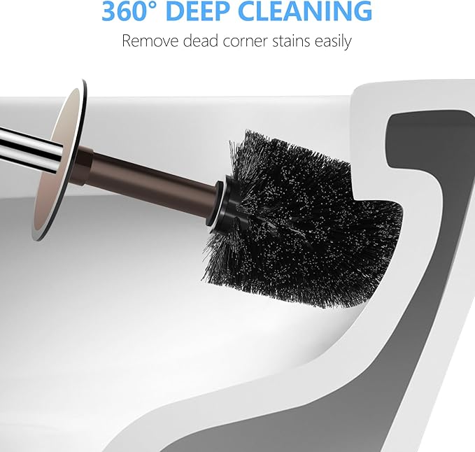 SetSail Toilet Brush, Compact Size Toilet Bowl Brush and Holder Toilet Brushes for Bathroom with Stainless Steel Handle Toilet Cleaner Brush with Durable Scrubbing Bristles, 3 Packs,Brown