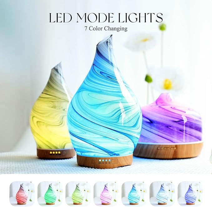 Porseme 280ml Essential Oil Diffuser Glass Color Changing Aroma Air Diffusers Aromatherapy Ultrasonic Cool Mist Humidifier 7 Running Hours Waterless Auto-Off for Sleeping, Yoga, Office, Spa (Ink)