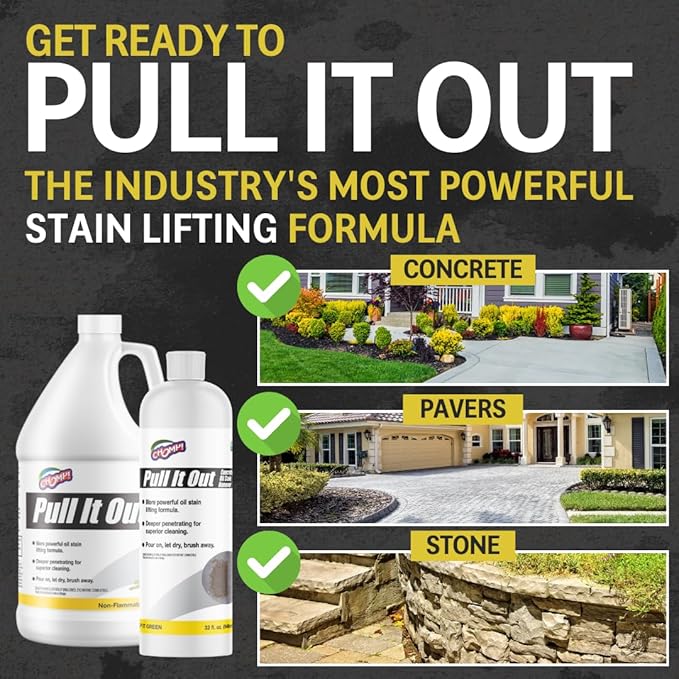 CHOMP! Concrete Oil Stain Remover: Pull It Out Removes and Cleans Oils, Greases from Garage Floors & Driveways, 128 Fl Oz