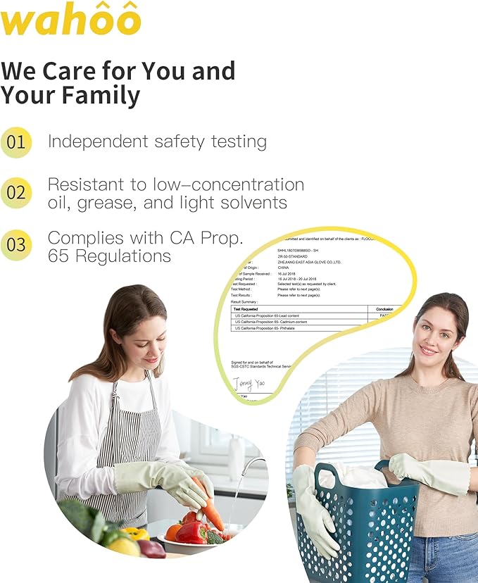 wahoo Skin-Friendly Cleaning Gloves, Reusable Dishwashing Gloves with Flocked Cotton Liner, Dishwashing, Kitchen, Canary Green, Medium