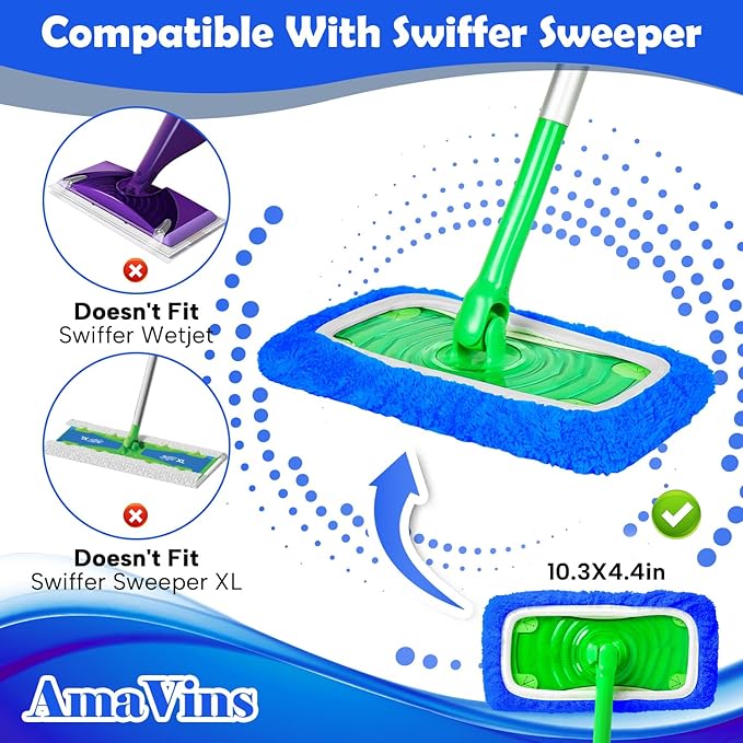 5 Pack Reusable Microfiber Mop Pads Compatible with Swiffer Sweeper Mop, Wet and Dry Flat mop Cover, Washable Mop Pads for Surface/Hardwood Floor Cleaning (Mop is Not Included)