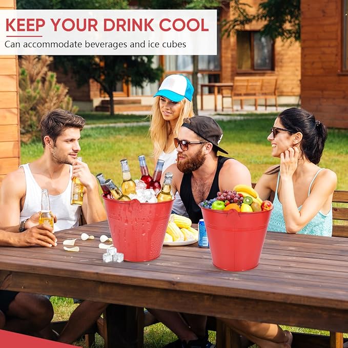 OBTANIM 7 Pack Red Metal Buckets with Handle Galvanized Ice Pails for Plants, Succulents, Party Favors Organizing, Rustic Home Decor or Classrooms Pencil Storage (9.1 x 6.7 inch)