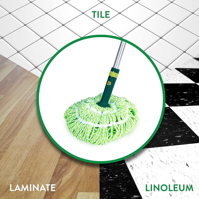Pine-Sol Microfiber Mop Self Wringing – Easy Squeeze Twist Design for Wet Mopping | Household Cleaning Tool for Tile, Linoleum, Laminate Floors | Extendable Metal Handle